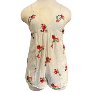 Urban Outfitters Shorts Romper Size XS Cream Multicolored Floral Embroidery Cute